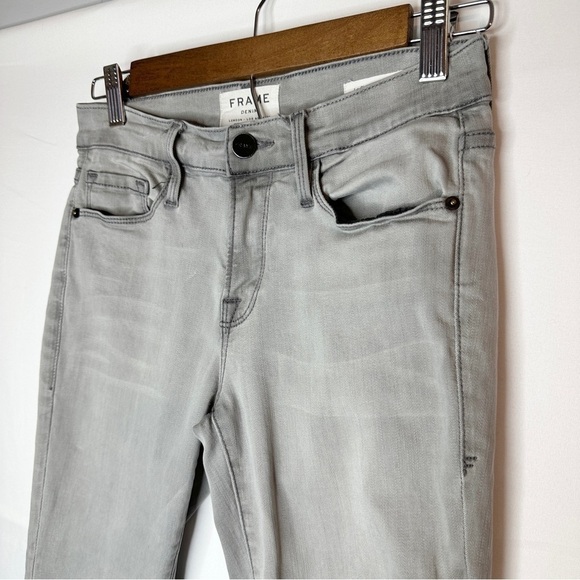 Frame Le Skinny de Jeanne Gray Distressed Hem Maralago Wash Mid Rise Size 27 - Picture 2 of 13